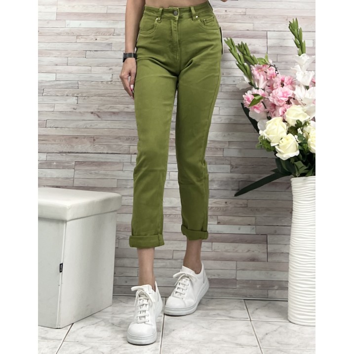 Дънки Есенно Зелено Mom Fit